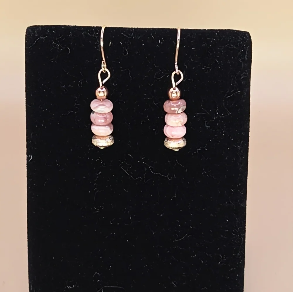 Rhodochrosite and Rose Gold Stacked Earrings
